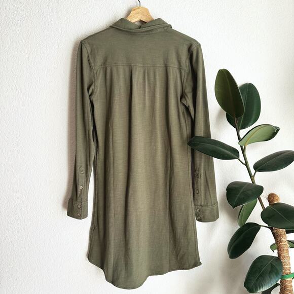 Faherty Womens Knit Seasons Shirt Dress Small Olive Green Long Sleeve Cotton - Picture 4 of 8